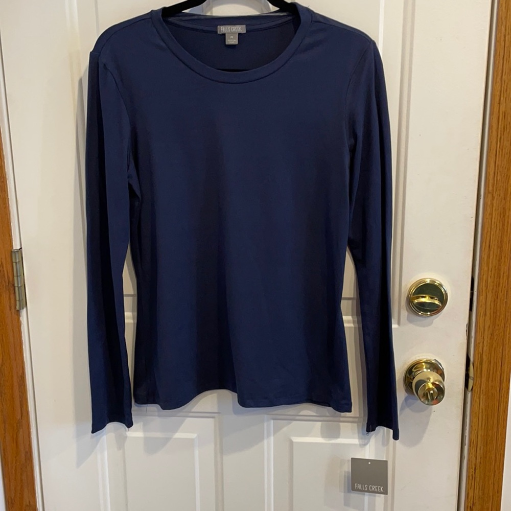 Falls Creek Navy Blue Long-Sleeve Stretchy Tee Shirt Medium